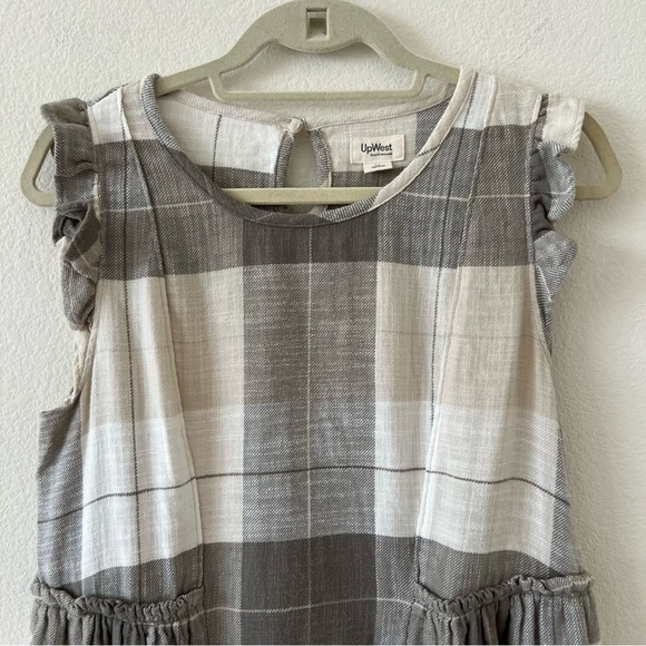 NWT UpWest Plaid Flannel Mini Dress Easy Flutter Sleeve Coastal Cowgirl M - Picture 7 of 16